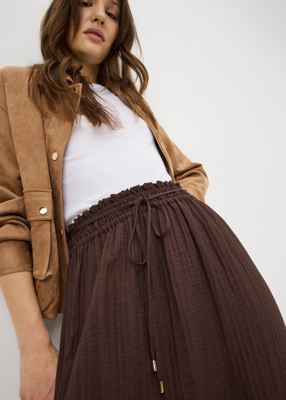 Chocolate Brown Shirred Midaxi Skirt - 8 Image 3