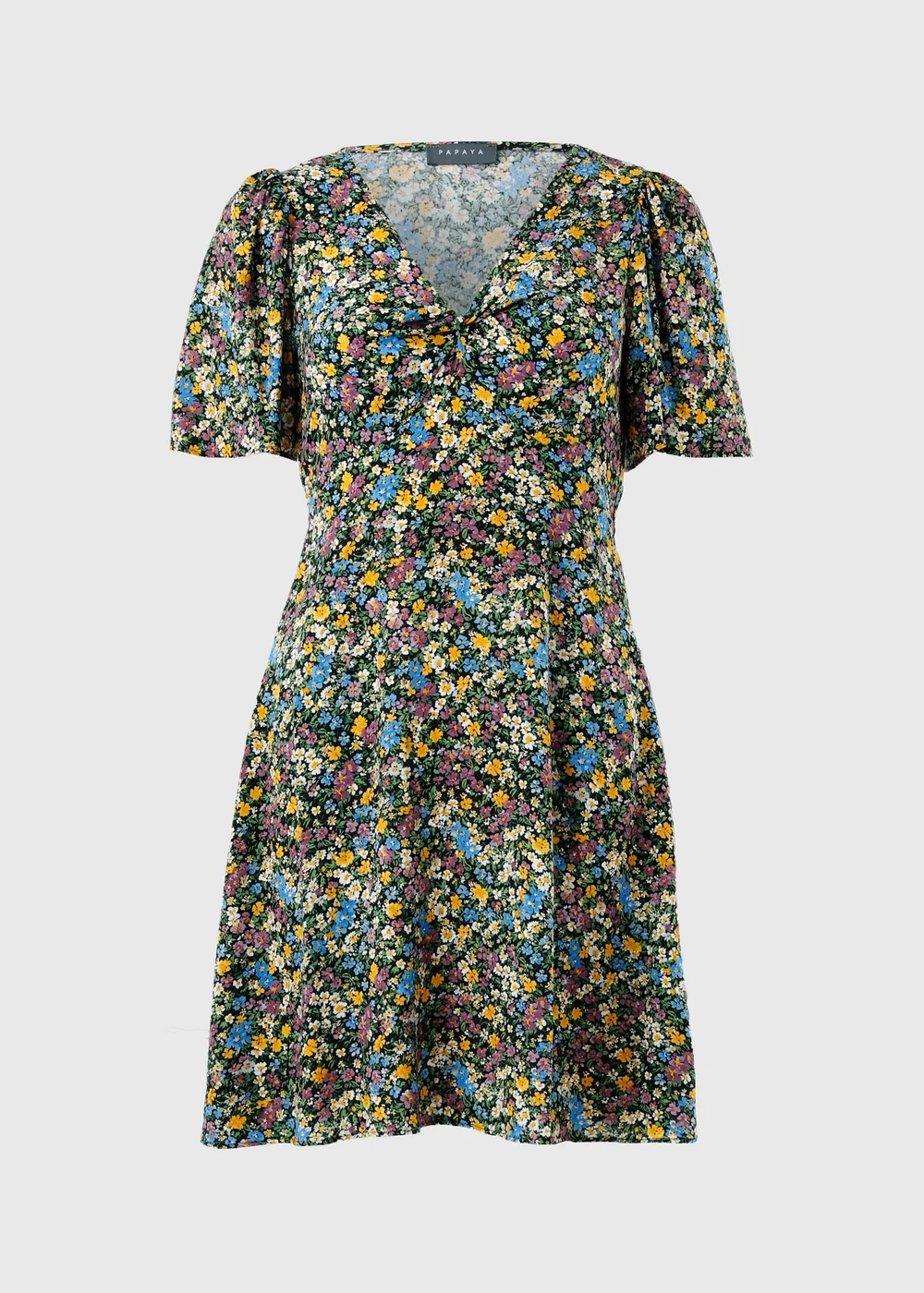 Black Ditsy Floral Print Mini Tea Dress - 18 Image 4