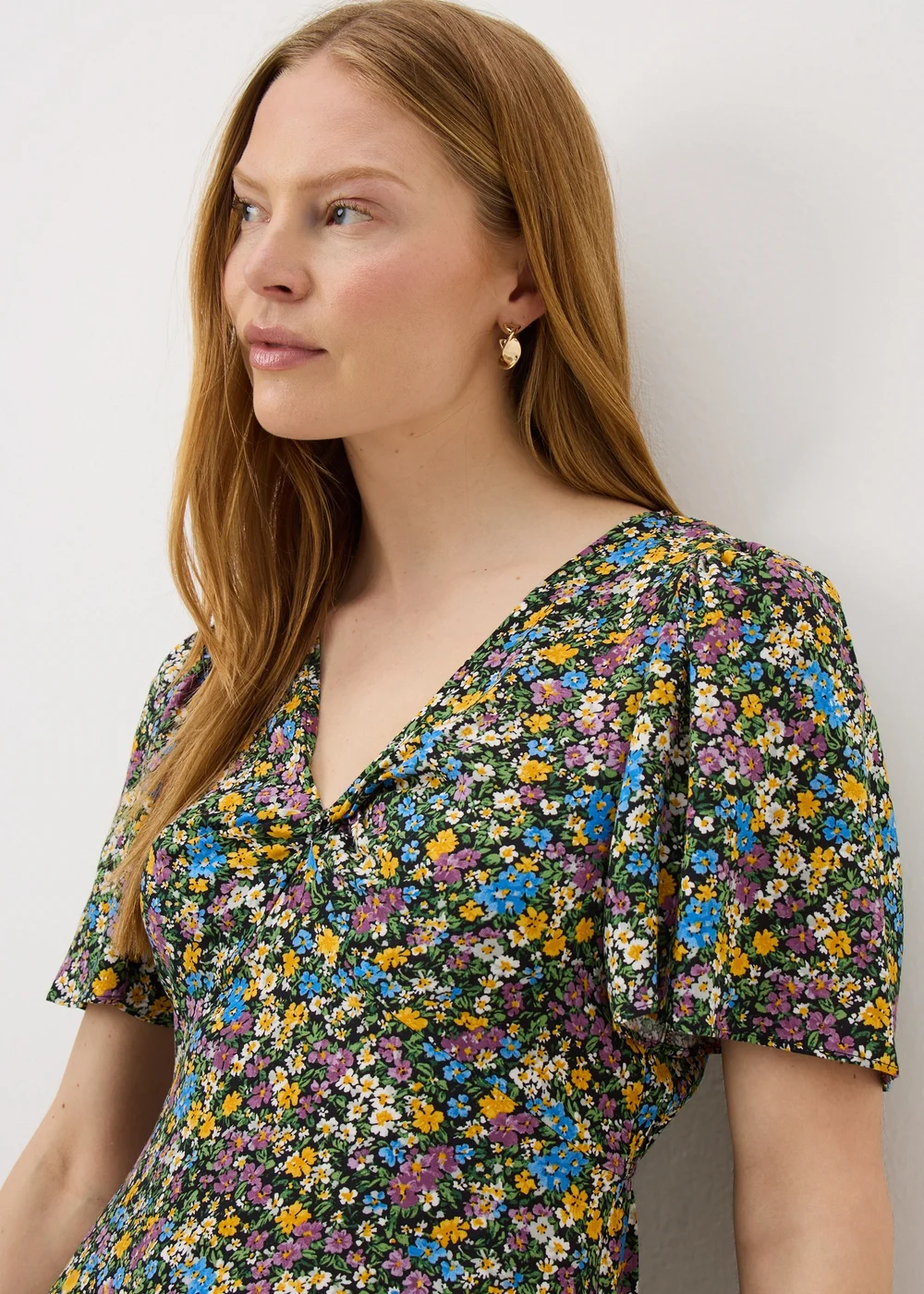 Black Ditsy Floral Print Mini Tea Dress - 18 Image 3