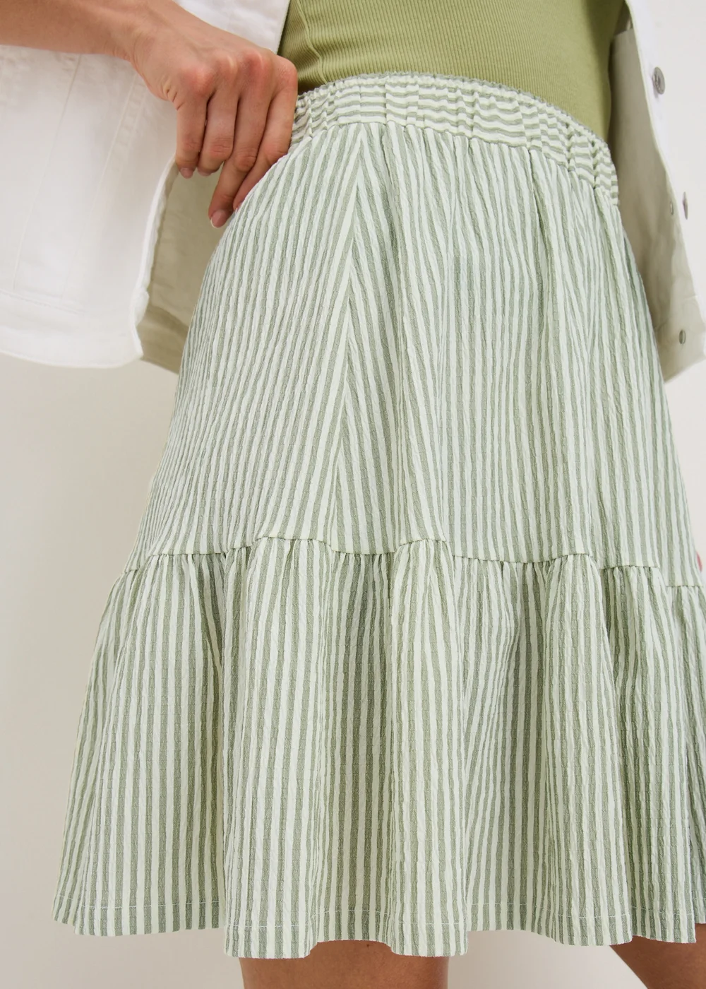 Green Stripe Woven Textured Mini Skirt - 20 Image 3