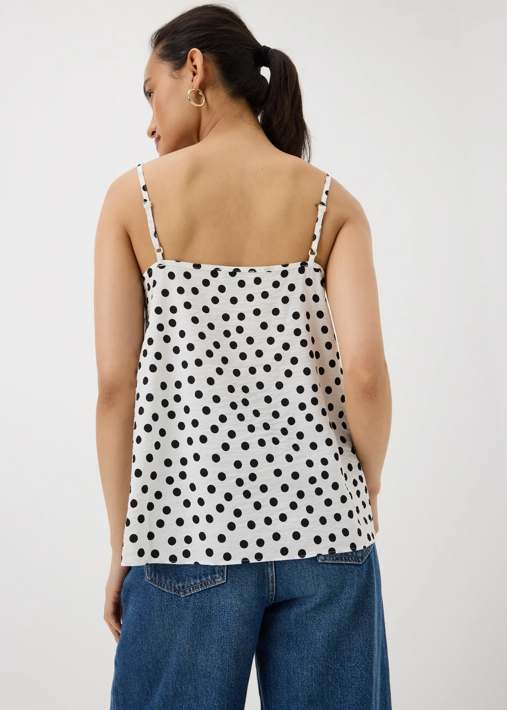 Black & White Polka Dot Ruched Cami Top - 24 Image 2