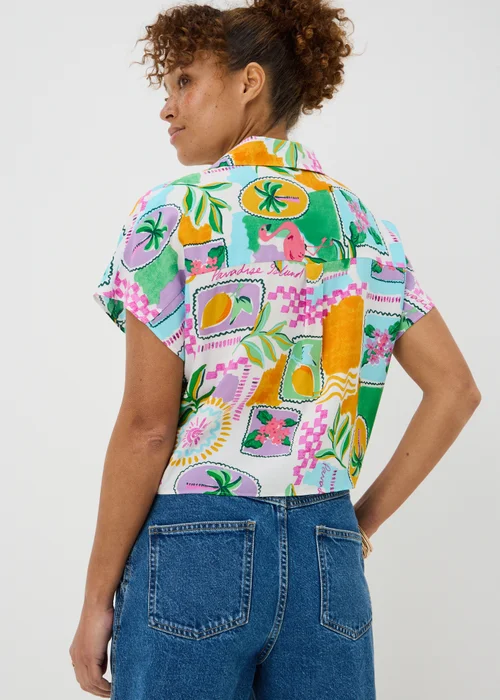 White Postcard Print Tie Front Shirt - 22 Image 2