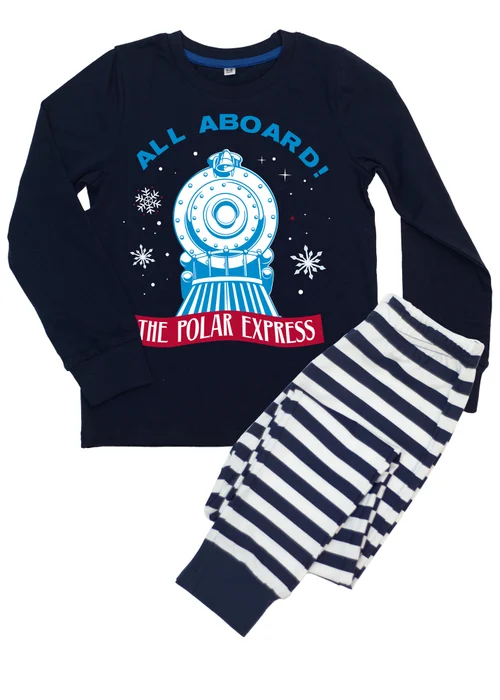 Ada & Ted The Polar Express All Alboard Boys Navy Graphic Pyjamas (3-8 Years) - Age 5-6 Years Image 1