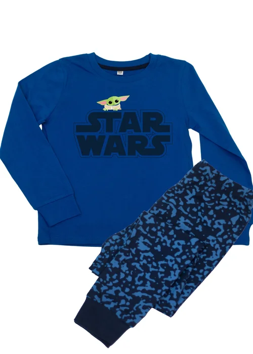 Ada & Ted Star Wars Mandalorian Logo Boys Blue Graphic Pyjamas (3-8 Years) - Age 6-7 Years Image 1
