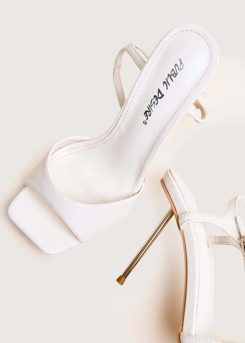 Public Desire Vain Cream & Gold Pu Barley There Pencil Stiletto High Heels - Size 4 Image 4