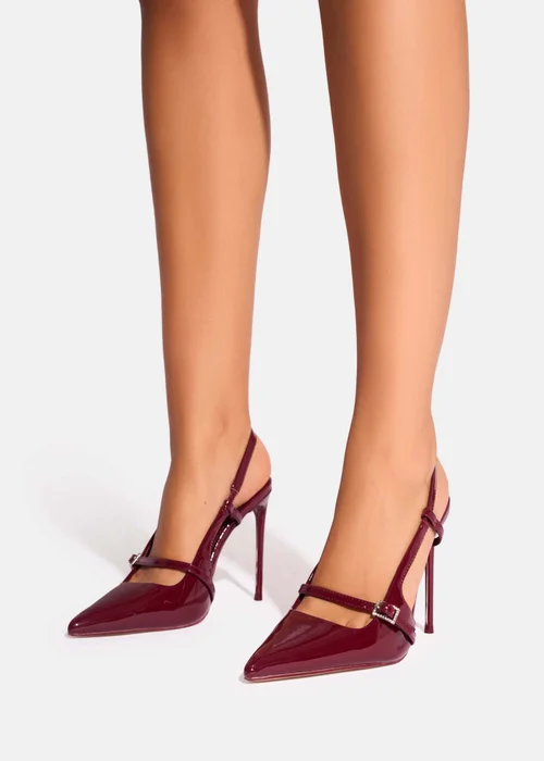 Public Desire Forget Me Not Burgundy Embellished Buckle Detail Sling Back Court Heels - Size 3 Image 4