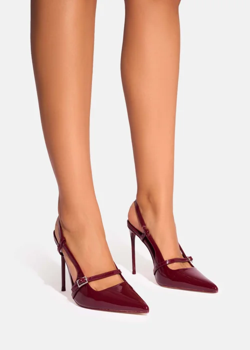 Public Desire Forget Me Not Burgundy Embellished Buckle Detail Sling Back Court Heels - Size 3 Image 1