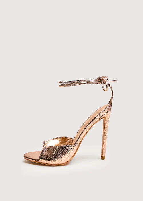 Public Desire Kalisto Gold Snake Pu Lace Up Round Toe Mid Heels - 6 Image 1