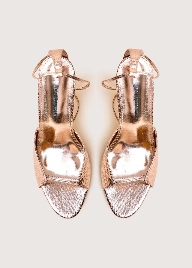 Public Desire Kalisto Gold Snake Pu Lace Up Round Toe Mid Heels