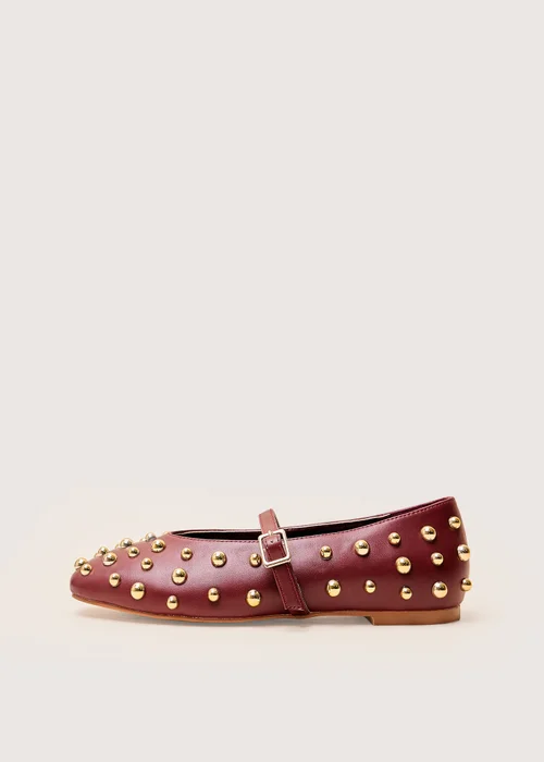 Public Desire Elsie Burgundy Studded Ballerina Flats - Size 7 Image 1
