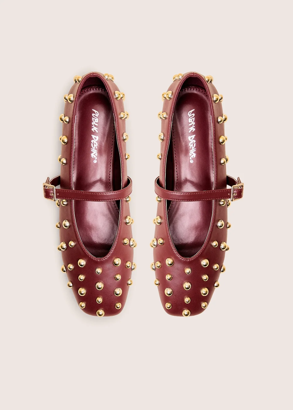 Public Desire Elsie Burgundy Studded Ballerina Flats - Size 7 Image 2