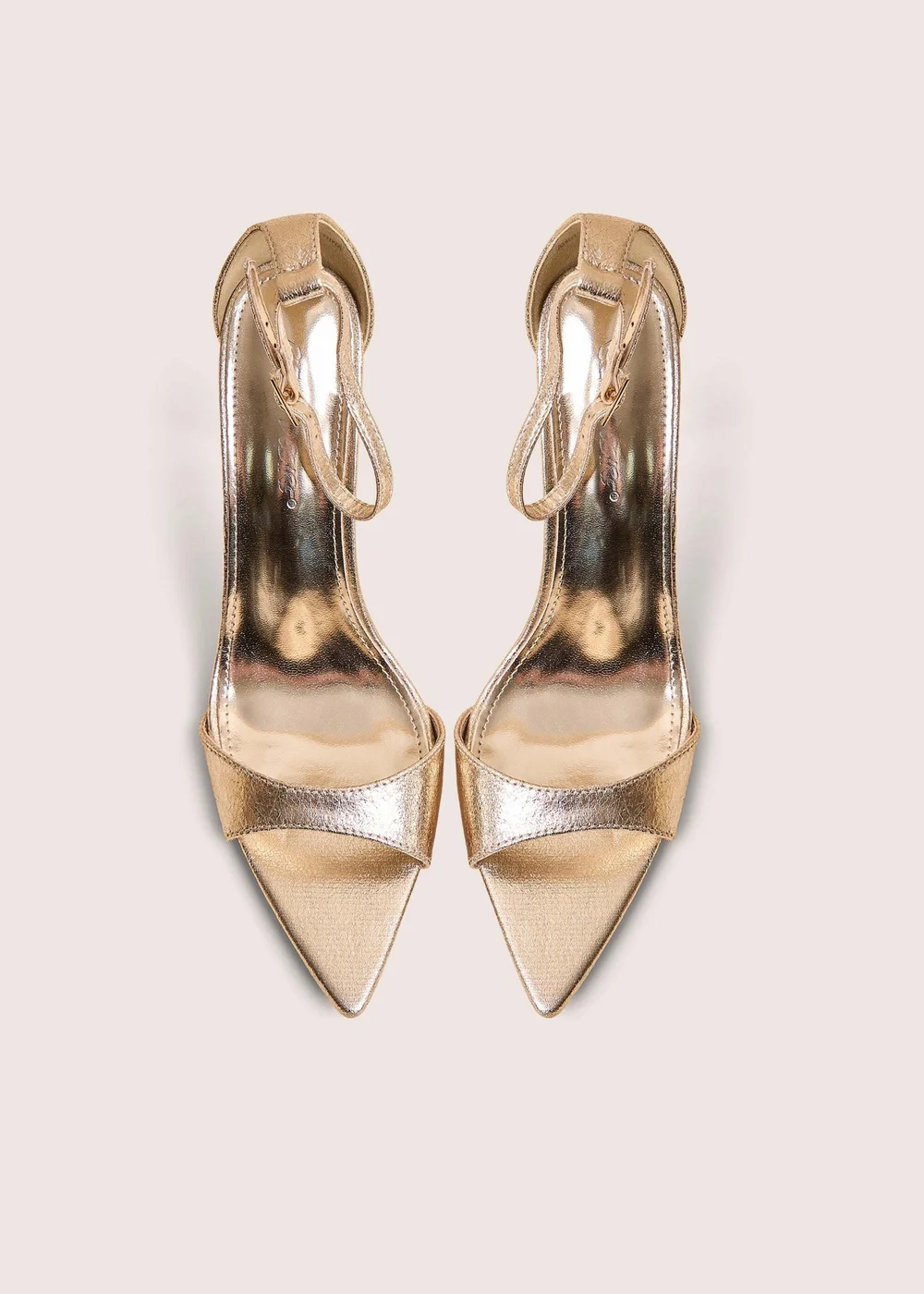 Public Desire Kelisa Gold Cracked Pu Pointed Toe Barely There Stiletto High Heels - Size 8 Image 2