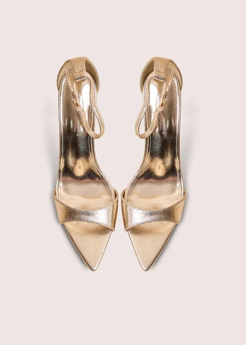 Public Desire Kelisa Gold Cracked Pu Pointed Toe Barely There Stiletto High Heels - Size 8 Image 2