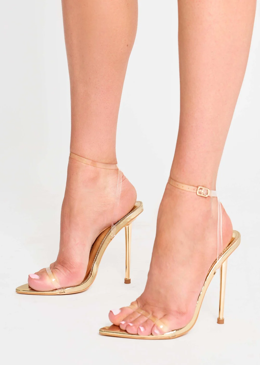 Public Desire Legacy Perspex Mirror Gold Clear Barely There Stiletto High Heels - 8 Image 2
