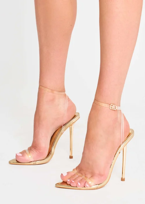 Public Desire Legacy Perspex Mirror Gold Clear Barely There Stiletto High Heels - 8 Image 2