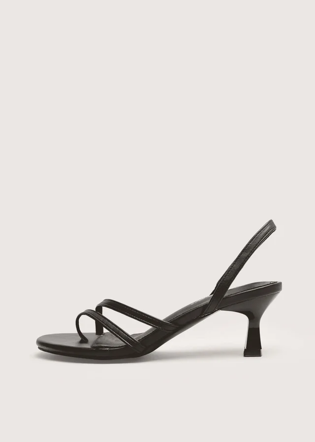 Public Desire Helios Black Pu Asymmetric Toe Strap Sling Back Mid Heels