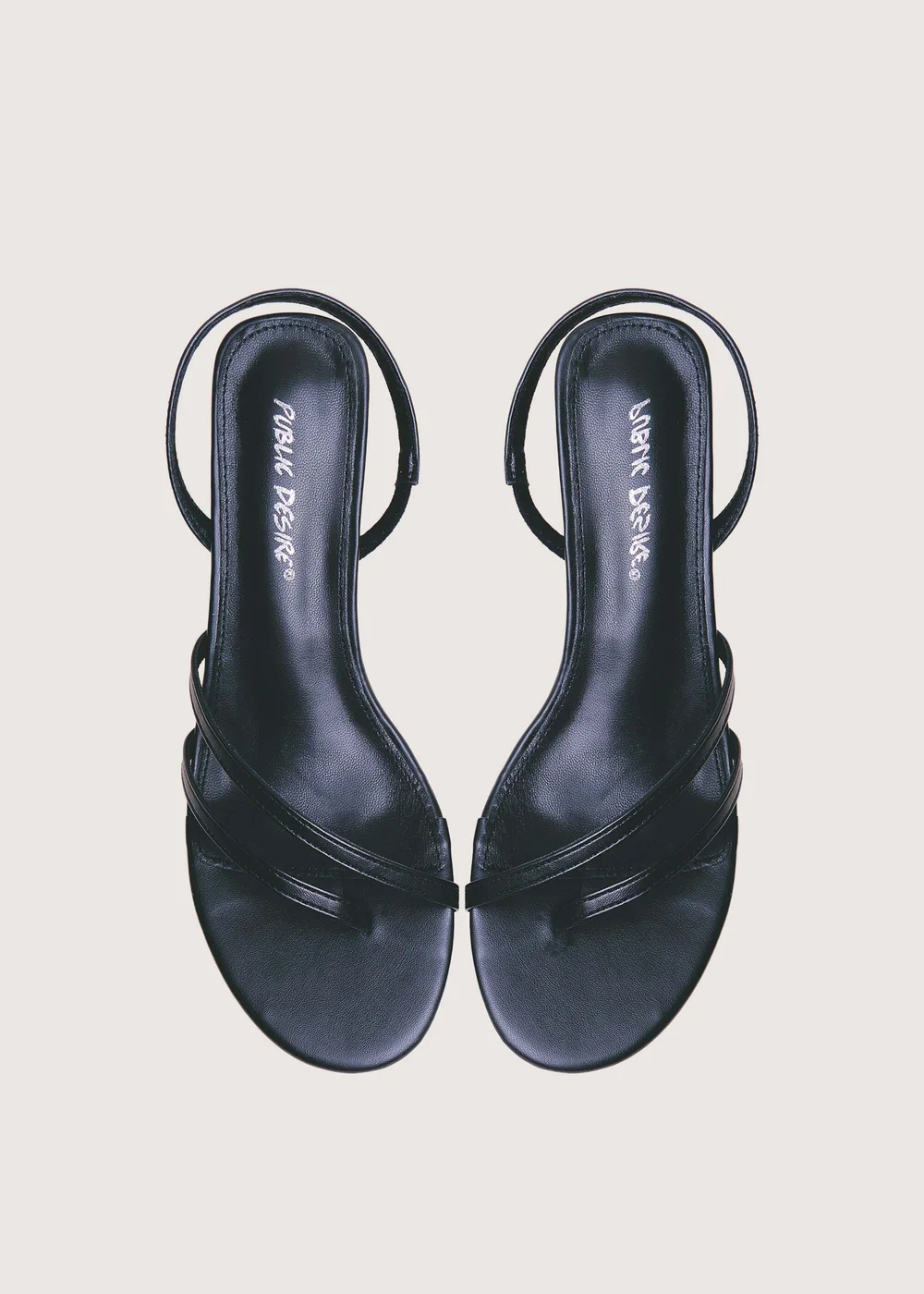 Public Desire Helios Black Pu Asymmetric Toe Strap Sling Back Mid Heels - Size 5 Image 3