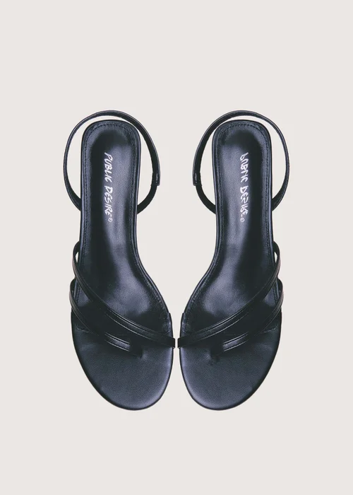 Public Desire Helios Black Pu Asymmetric Toe Strap Sling Back Mid Heels - Size 7 Image 3