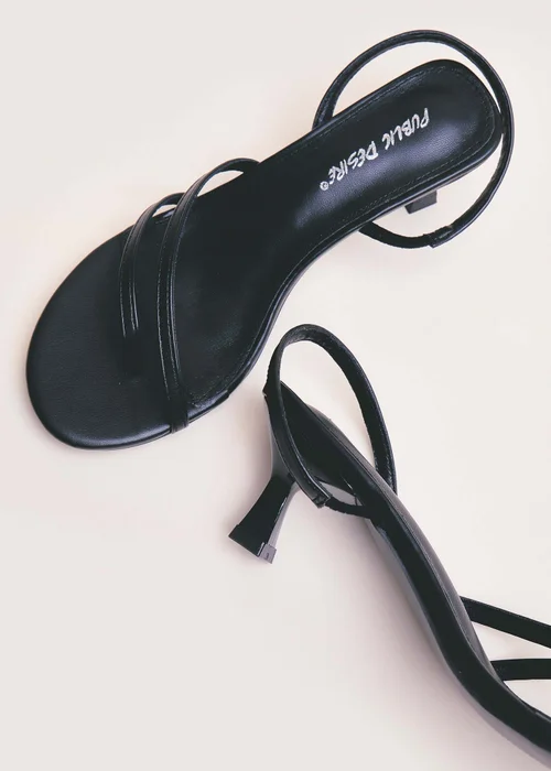 Public Desire Helios Black Pu Asymmetric Toe Strap Sling Back Mid Heels - Size 7 Image 2