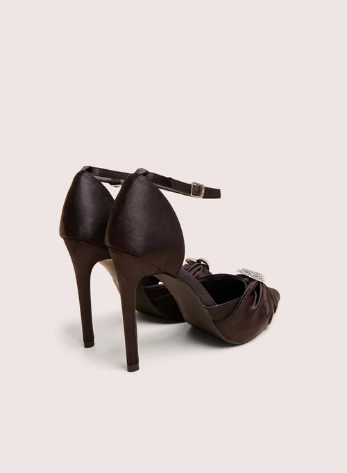 Public Desire Meant To Be Black Satin Diamante Heart Court Stiletto Heel - Size 8 Image 3