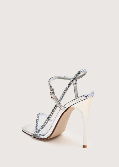Public Desire Last Night Silver Snake Pu Diamante Strap Stiletto High Heels - Size 4 Image 3