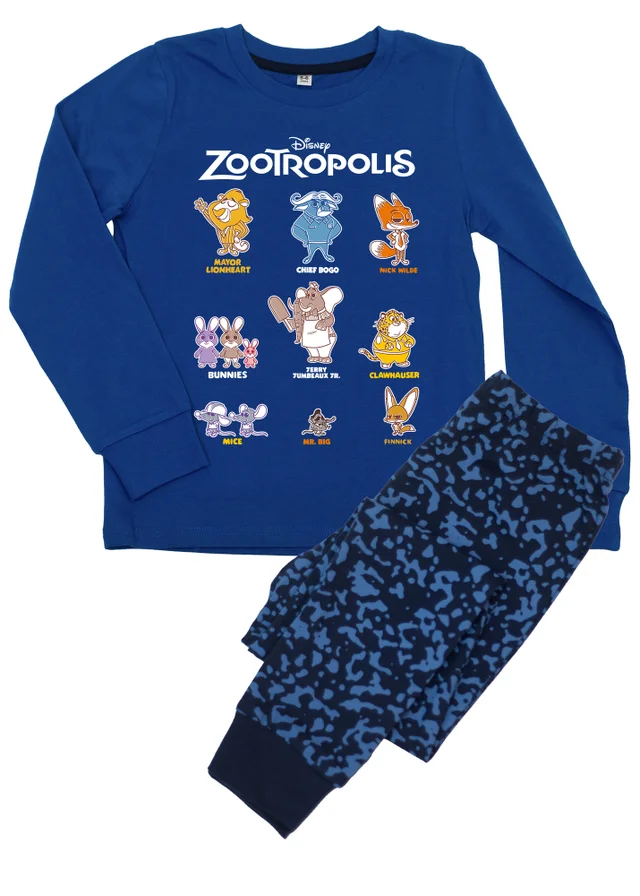 Ada & Ted Disney Zootropolis Nine Characters Boys Blue Graphic Pyjamas (3-8 Years)