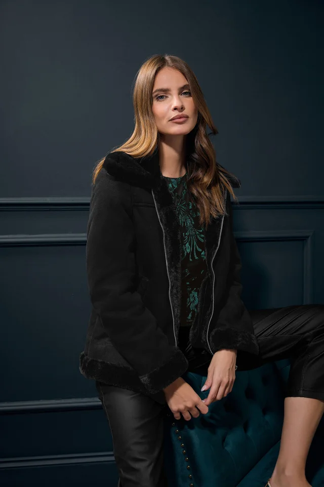 M&Co Black Faux Suede Aviator Jacket