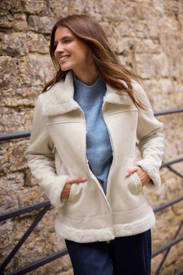 M&Co Ivory Faux Suede Aviator Jacket