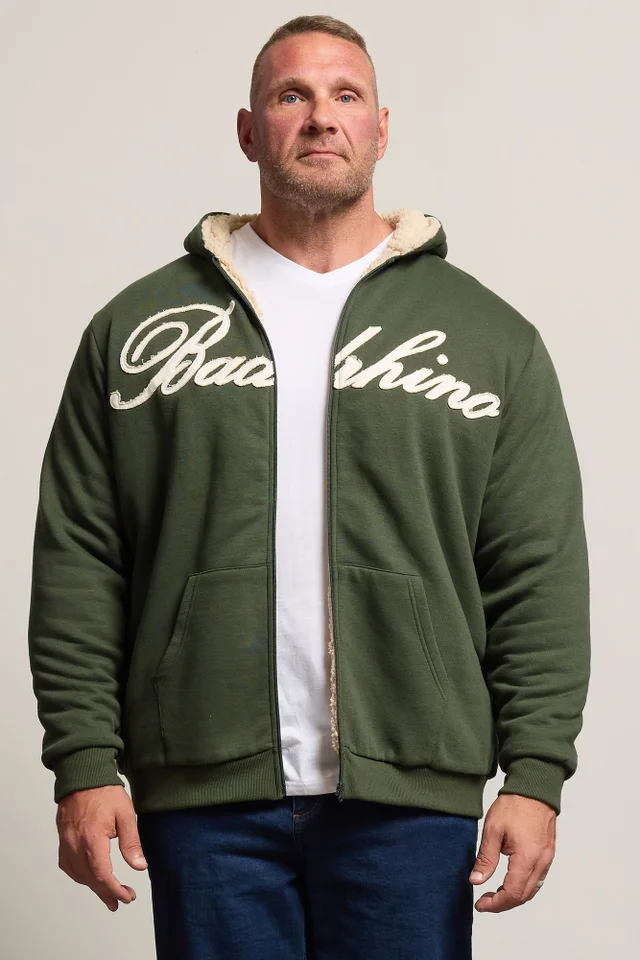 BadRhino Dark Green Borg Lined Zip Through Hoodie