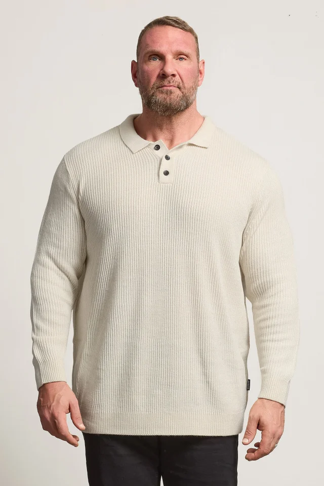 BadRhino Natural Brown Chunky Knit Collared Jumper