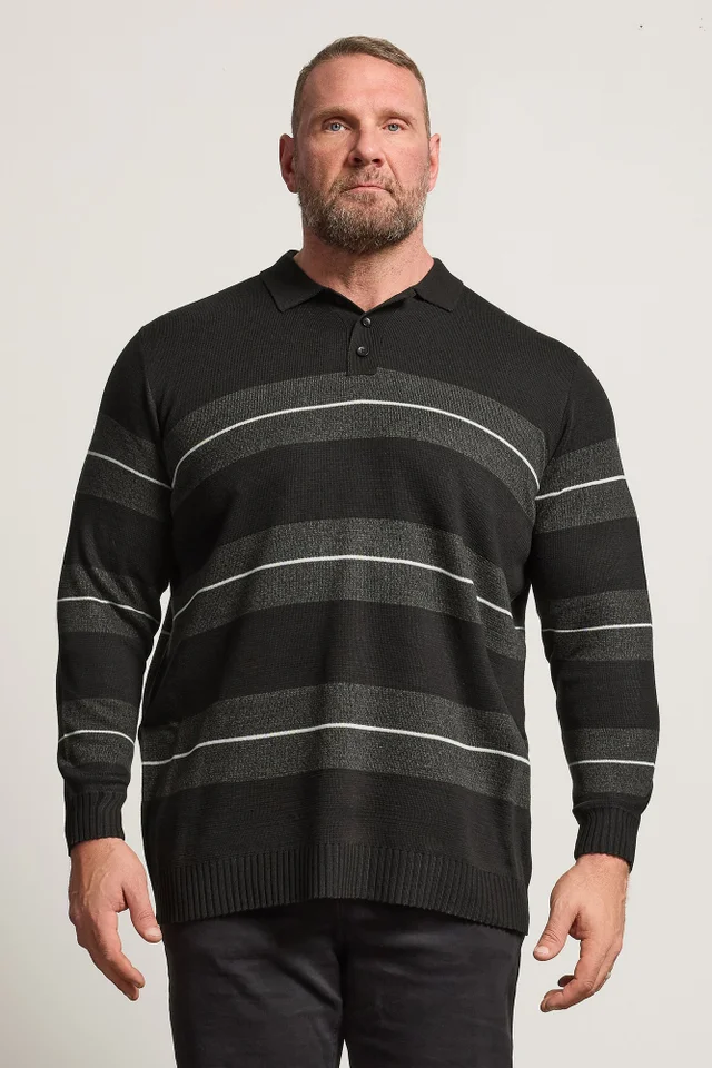 BadRhino Black Stripe Collared Knitted Jumper