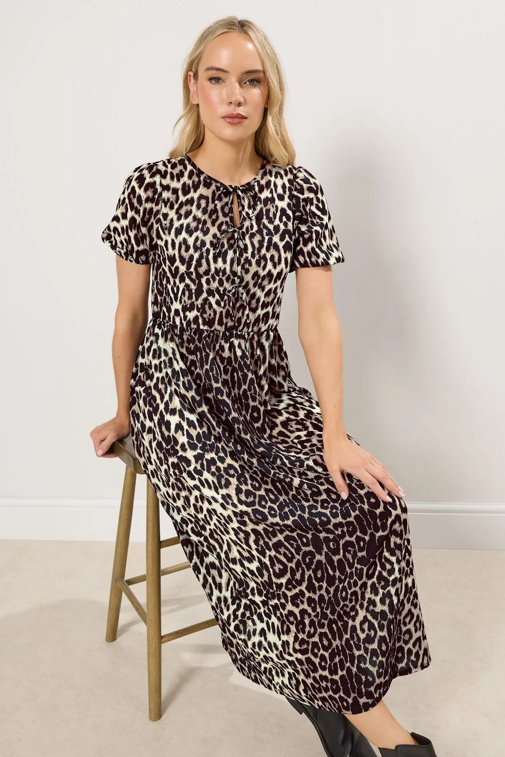 Long Tall Sally Beige Brown Tie Front Smock Dress - 12 Image 2