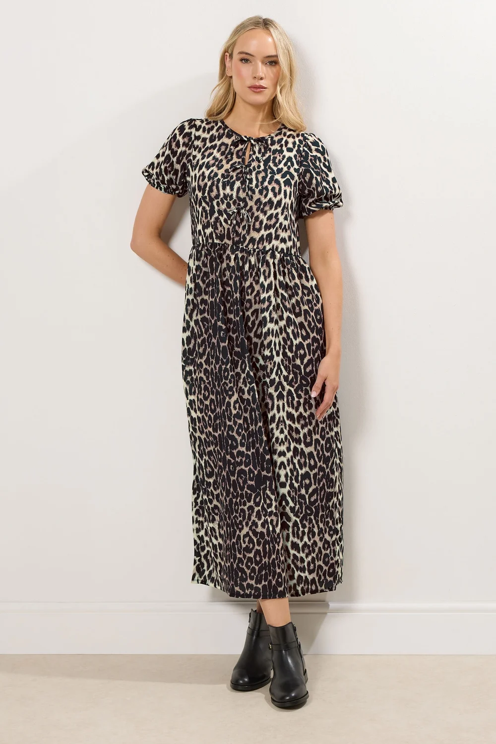 Long Tall Sally Beige Brown Tie Front Smock Dress - 12 Image 1