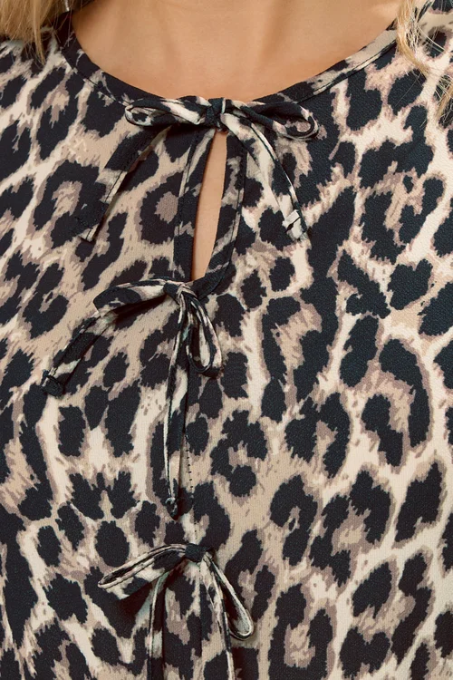 Long Tall Sally Beige Brown Tie Front Smock Dress - 12 Image 4