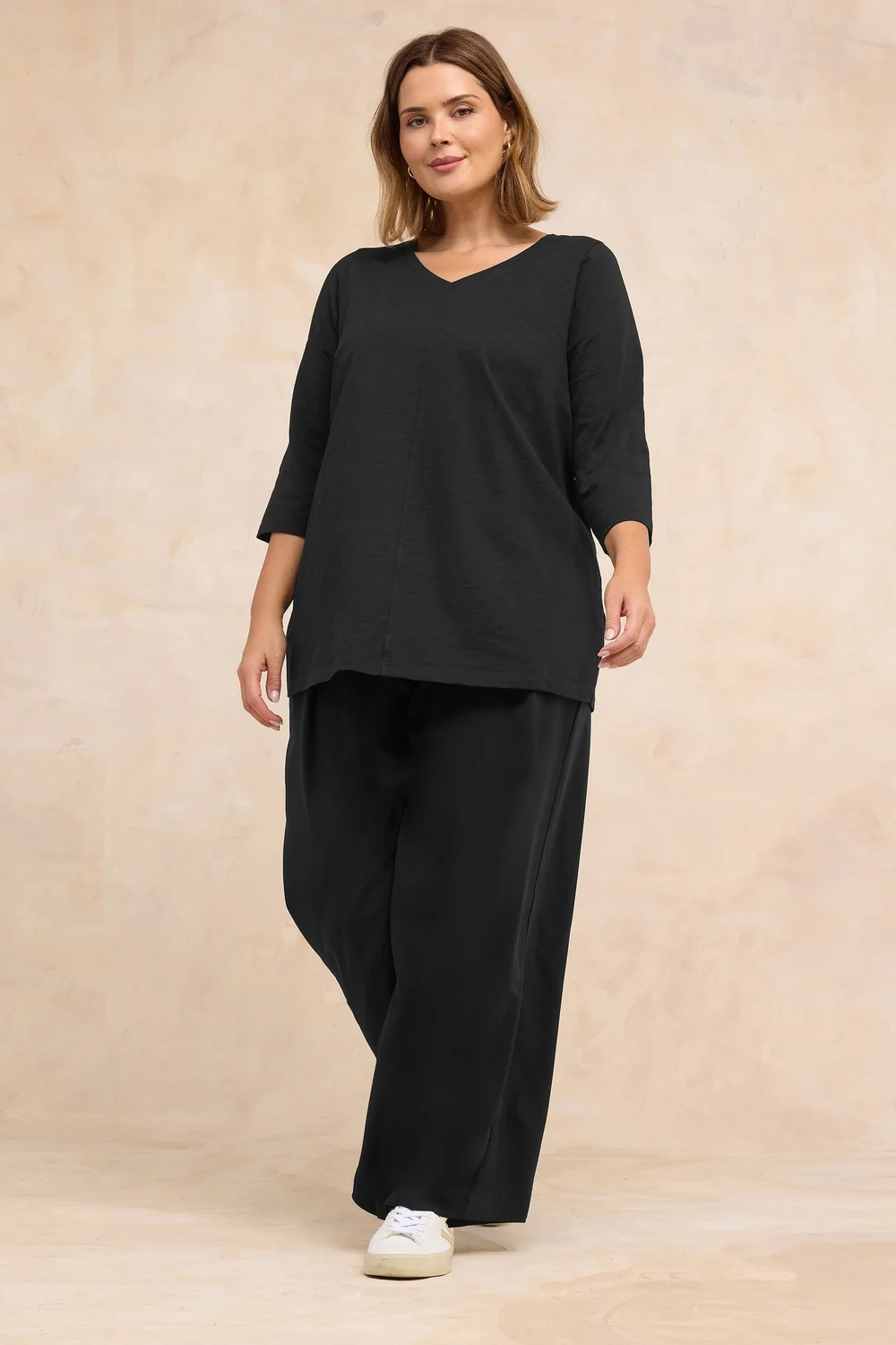 Evans Curve Black V-Neck Cotton Top - Size 18 Image 2