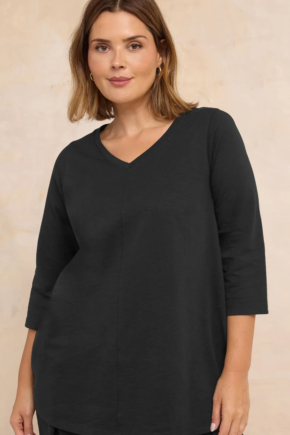 Evans Curve Black V-Neck Cotton Top - Size 18 Image 1