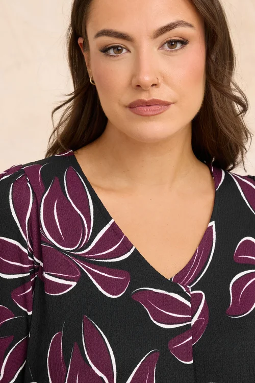 Evans Curve Berry Red Floral Print Pleat Front Top - Size 16 Image 4