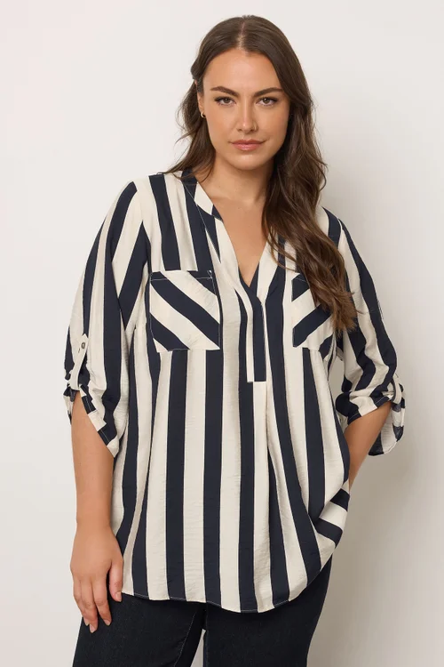 Evans Curve Navy Stripe Overhead Utility Shirt - Size 18 Image 3