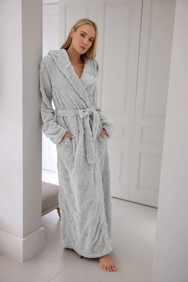 Long Tall Sally Light Grey Star Embossed Dressing Gown