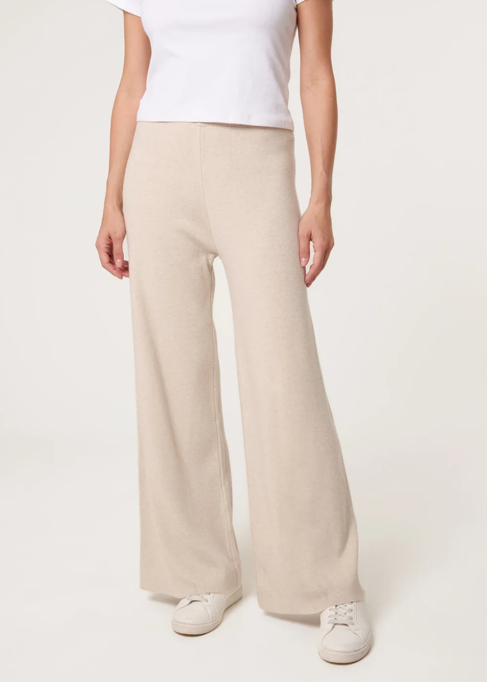 Blue Vanilla Beige Knitted Wide Leg Trousers - Medium/Large Image 1