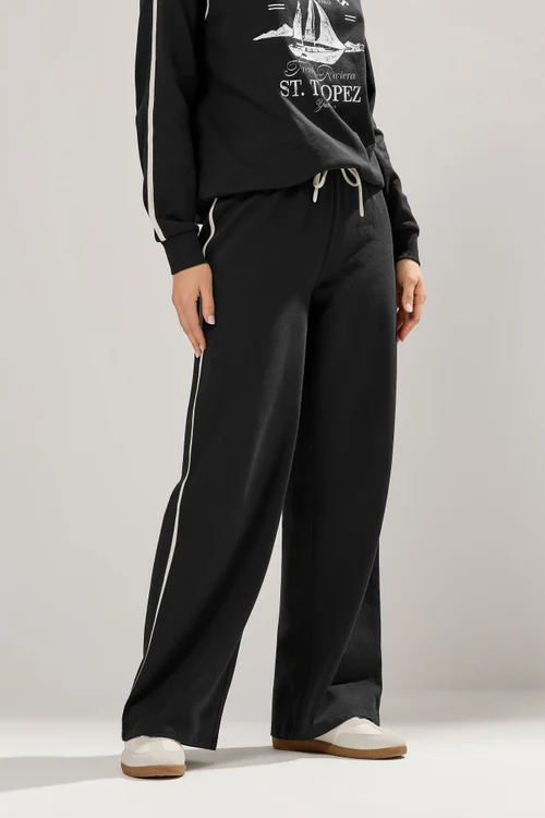 Long Tall Sally Black Pipe Detail Wide Leg Joggers - Size 18, Leg 36 Image 3