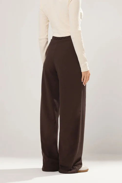Long Tall Sally Chocolate Brown Military Wide Leg Trousers - Size 10, Leg 34 Image 3