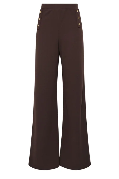 Long Tall Sally Chocolate Brown Military Wide Leg Trousers - Size 10, Leg 34 Image 5