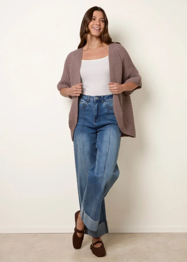 Blue Vanilla Beige Pointelle Knit Cardigan