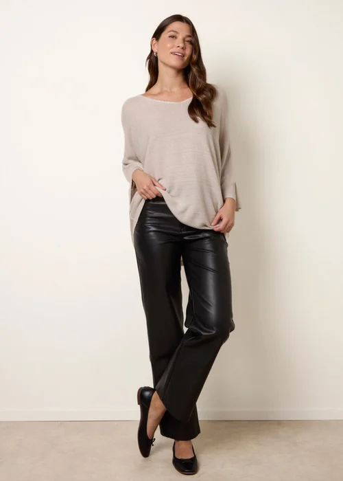 Blue Vanilla Beige Metallic V Neck Knitted Ripple Jumper - One Size Image 3