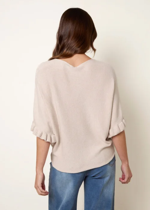 Blue Vanilla Beige Knitted Frill Sleeve Batwing Jumper - One Size Image 4