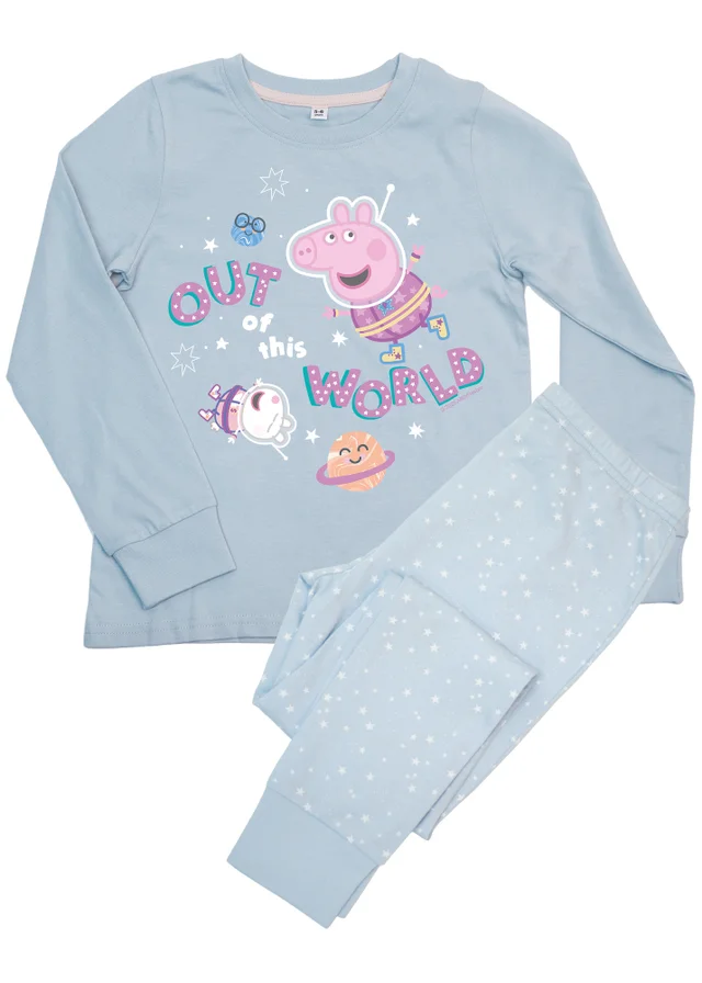 Ada & Ted Peppa Pig Out Of This World Girls Blue Graphic Pyjamas (3-8 Years)