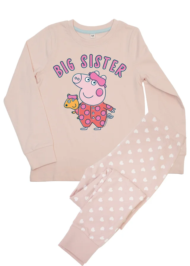 Ada & Ted Peppa Pig Big Sister Girls Pink Graphic Pyjamas (3-8 Years)