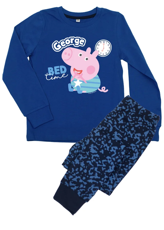 Ada & Ted Peppa Pig George Bed Time Boys Blue Graphic Pyjamas (3-8 Years)