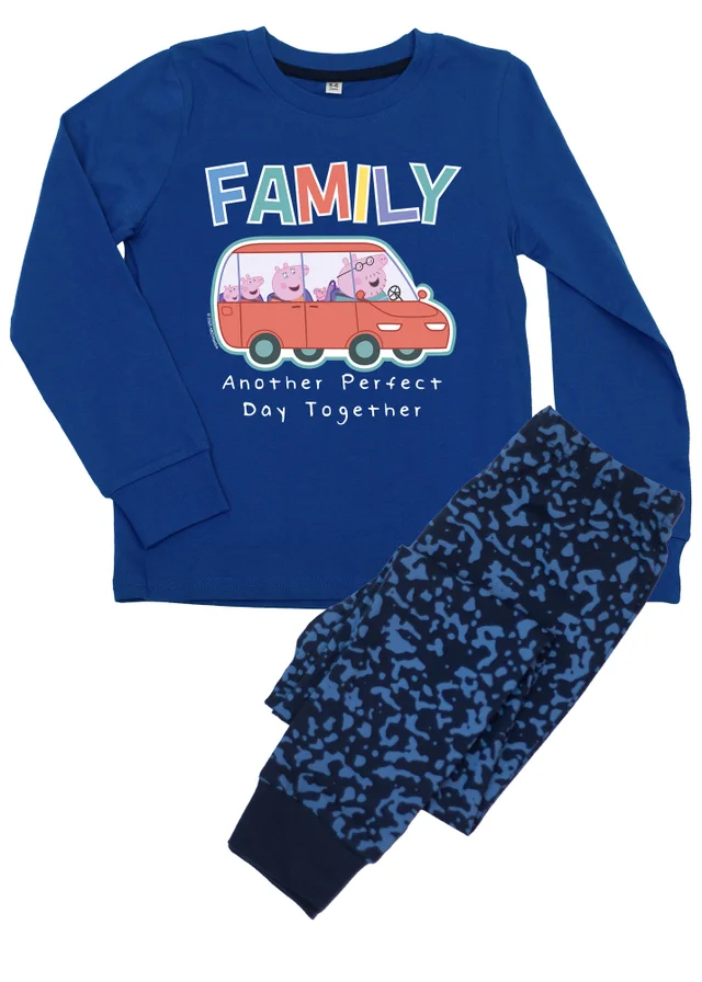 Ada & Ted Peppa Pig Family Boys Blue Graphic Pyjamas (3-8 Years)